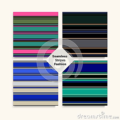 Sailor Stripes Seamless Pattern Set. Retro Lines Vector Illustration