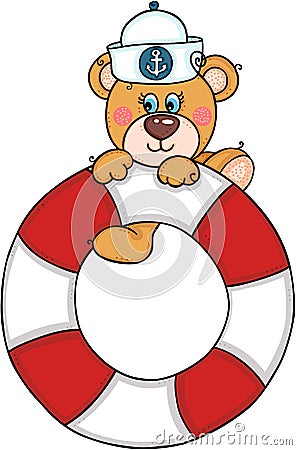 Sailor teddy bear with help save life float Vector Illustration