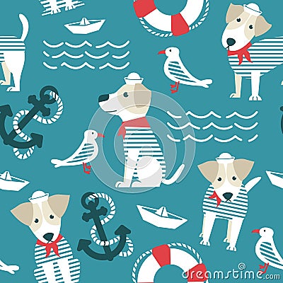 Sailor terrier dog seamless pattern. Vector Illustration