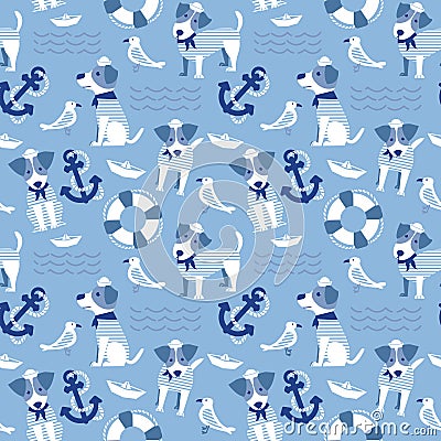 Sailor terrier dog seamless pattern. Vector Illustration
