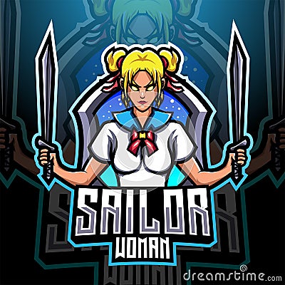 Sailor woman esport mascot logo Vector Illustration