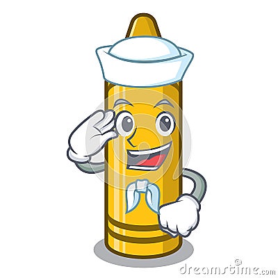 Sailor yellow crayon in the character chair Vector Illustration