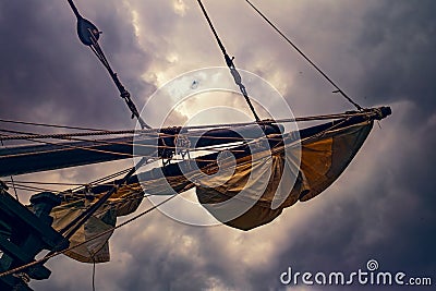 Sails on an old sailing ship Stock Photo