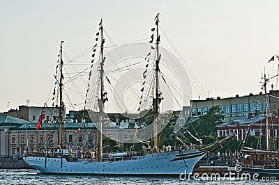 Sailship in a harbor Editorial Stock Photo