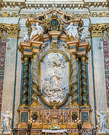 `Saint Aloyzius Gonzaga in Glory` by the French sculptor Pierre Legros, in the Church of Saint Ignatius of Loyola in Rome, Italy. Editorial Stock Photo