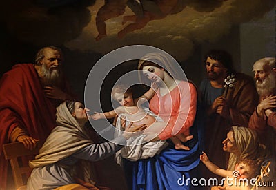 Saint Anne adores the Child by Stefano Tofanelli, Basilica of Saint Frediano, Lucca, Italy Stock Photo