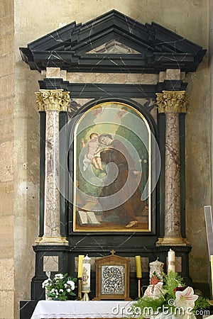 Saint Anthony of Padua altar, Church of the Assumption of the Virgin Mary in Remete, Zagreb Editorial Stock Photo