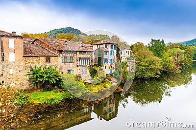 Village of Saint-Antonin-Noble-Val on the Aveyron River in Occitania, France Stock Photo