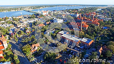 Saint Augustine, Florida. Aerial view at dusk Stock Photo