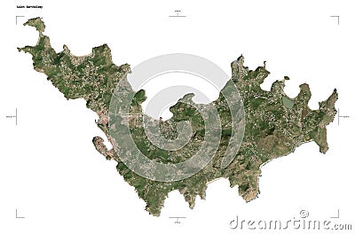 Saint Barthelemy shape on white. Low-res satellite Stock Photo