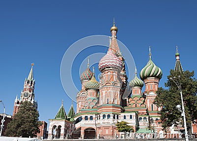 Saint Basil Cathedral and Vasilevsky Descent of Red Square in Moscow Kremlin, Russia Stock Photo