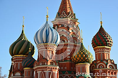 Saint Basil Cathedral and Vasilevsky Descent of Red Square in Moscow, Russia Stock Photo