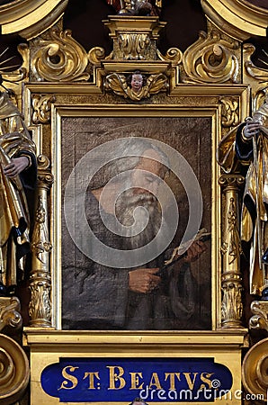 Saint Beatus, altarpiece in the church of St. Leodegar in Lucerne Editorial Stock Photo