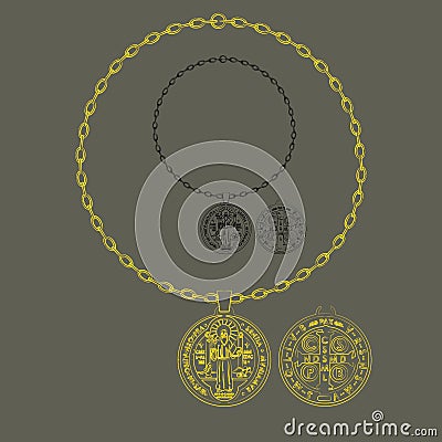 Saint Benedict artistic silhouette chain Vector Illustration