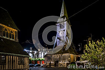 The Saint Catherine church in the center of Honfleur, Normandy, France at night Editorial Stock Photo