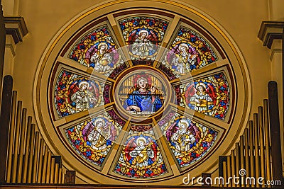 Saint Cecelia Angels Rose Stained Glass Gesu Church Miami Florida Editorial Stock Photo