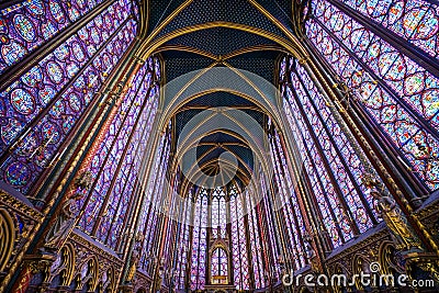 Saint Chapelle stained windows glass Stock Photo