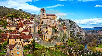 Saint-Cirq-Lapopie near Cahors, one of the most beautiful villages of France Stock Photo