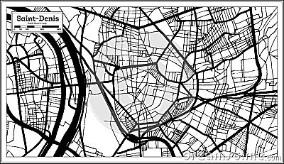 Saint-Denis France Map in Black and White Color Stock Photo