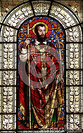 Saint Dionysius, stained glass, Saint Vincent de Paul church, Paris Stock Photo