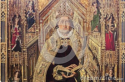 Saint Dominic of Silos enthroned as a Bishop. Painted by Bartolome Bermejo, 1479 Editorial Stock Photo