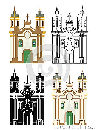 Saint Francis of Assisi Church in Minas Gerais, Brazil Vector Illustration