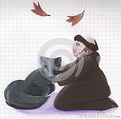 Saint francis and brother wolf Stock Photo