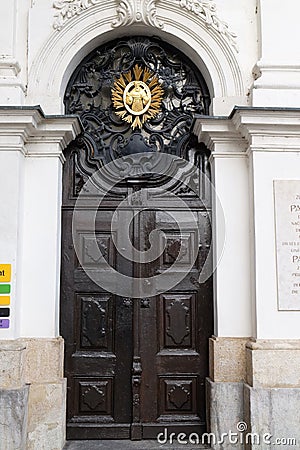 Saint Francis on the entrance, Mariahilf church in Graz Stock Photo