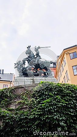 Saint George and the Dragon sculpture at gamla stan. Sankt GÃ¶ran och Draken statue Stock Photo