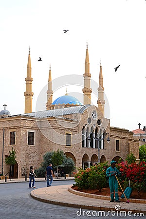 Saint George Greek Orthodox Cathedral and Mohammad Al-Amin Mosque Editorial Stock Photo