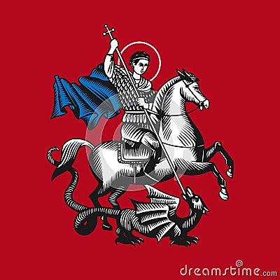 Saint George. illustration on red background. Vector Illustration