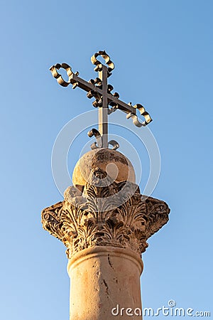 Saint George`s Cathedral with fancy cross during the day in Jerusalem Stock Photo