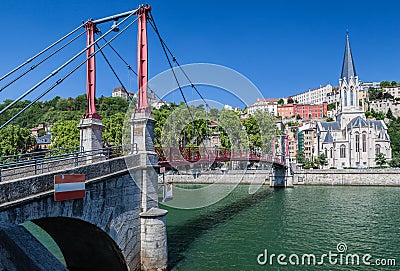 Saint Georges Church and Passerelle Lyon France Stock Photo