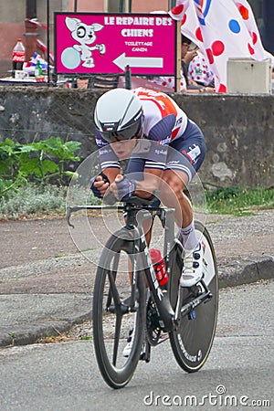 Saint Germain - Bourgogne Franche Comte - France - September 19, 2020 : Richie Porte - Team Trek Segafredo places 3rd overall Editorial Stock Photo