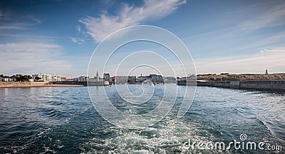 Rear view of a ferry leaving the port Editorial Stock Photo