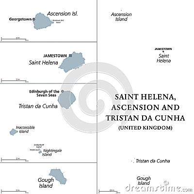 Saint Helena, Ascension and Tristan da Cunha, gray political map Vector Illustration