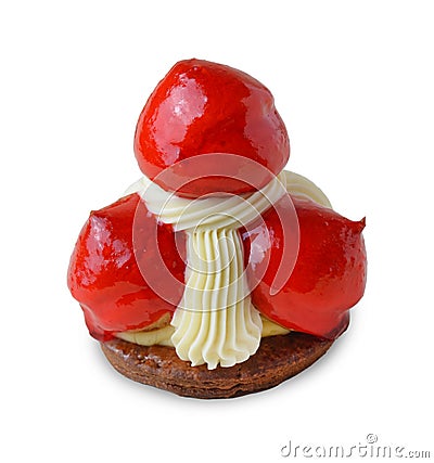 Saint Honore Cake with Profiteroles, Custard and Vanilla Cream, Traditional French Dessert Stock Photo