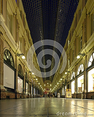 Saint-Hubert Royal Galleries French: Galeries Royales Saint-Hubert, Dutch: Koninklijke Sint-Hubertusgalerijen, Brussels, Belgium Editorial Stock Photo