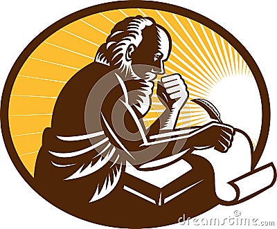 Saint Jerome Writing Scroll Retro Woodcut Vector Illustration