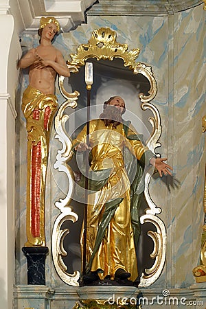 Saint Joachim, statue on high altar in church of the Assumption of the Virgin Mary in Brezovica, Croatia Stock Photo