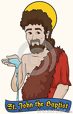 Saint John the Baptist holding Water over a Label, Vector Illustration Vector Illustration