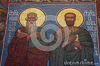 Saint John the Evangelist mosaic in orthodox Church of the Savior, Petersburg, Russia Editorial Stock Photo