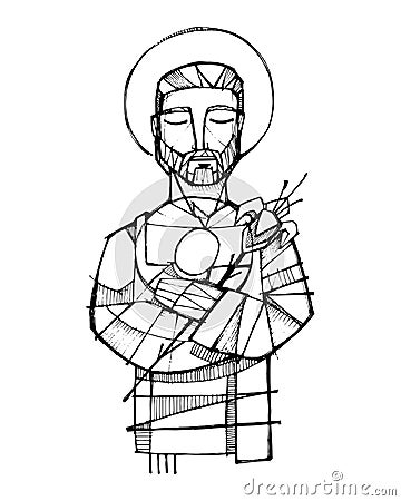 Saint Joseph and baby Jesus ink illustration Vector Illustration