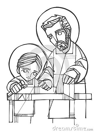 Saint Joseph and Jesus Christ as child Vector Illustration