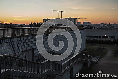 Saint Josse, Brussels Capital Region, Belgium - The Brussels congres panorama at sunset Editorial Stock Photo