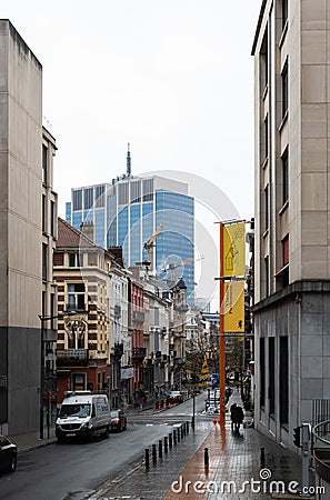 Saint-Josse, Brussels Capital Region, Belgium : Building and sign of the Flemish Parliament with the governmental Editorial Stock Photo