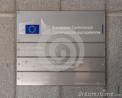 Saint- Josse, Brussels Capital Region - Belgium - Close up of the sign of the Eurostat European commission building Editorial Stock Photo