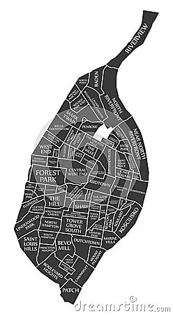 Saint Louis Missouri city map USA labelled black illustration Vector Illustration