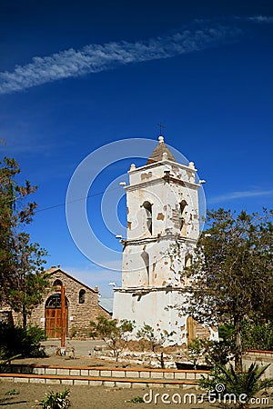 Saint Lucas Church and the Bell Tower in the Town of Toconao, San Pedro de Atacama, Chile Stock Photo