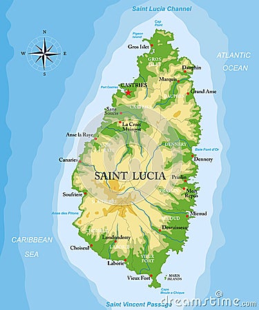 Saint Lucia island highly detailed physical map Vector Illustration